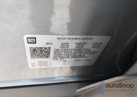 2023 Chevrolet Trailblazer Fwd Activ z USA, uszkodzony, nr VIN KL79MVSL7PB20601